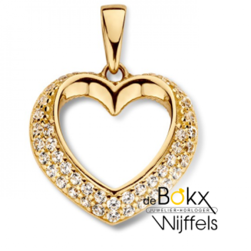 Hartjes hanger geel goud met heel veel zirkonia steentjes - 600688 Hartjes hanger geel goud met heel veel zirkonia steentjes - 600688