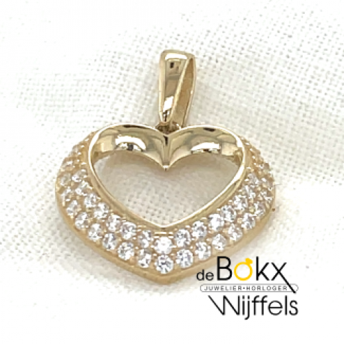 Hartjes hanger geel goud met heel veel zirkonia steentjes - 600688 Hartjes hanger geel goud met heel veel zirkonia steentjes - 600688