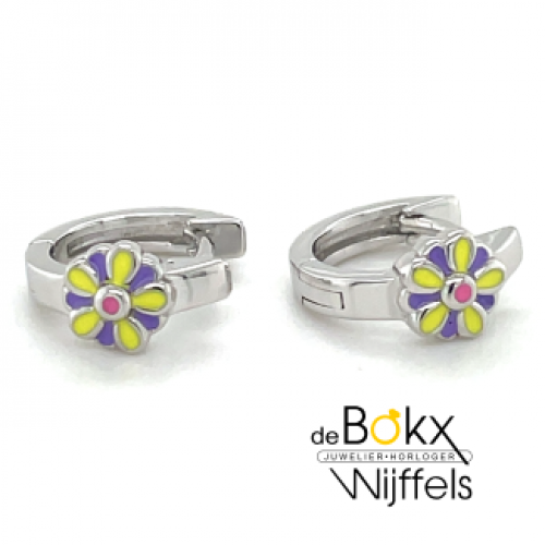 oorringen zilver met bloem en emaille kinderen - 600699 oorringen zilver met bloem en emaille kinderen - 600699