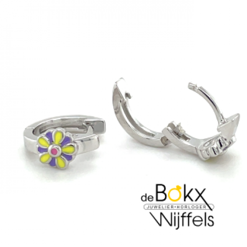 oorringen zilver met bloem en emaille kinderen - 600699 oorringen zilver met bloem en emaille kinderen - 600699