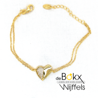 armband met hartje goudkleurig en witte steentjes 16+3.5cm - 600771 armband met hartje goudkleurig en witte steentjes 16+3.5cm - 600771