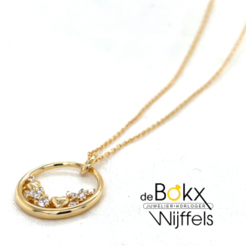 cirkel hanger met hartjes en steentjes goudkleur met ketting 42+3cm - 600775 cirkel hanger met hartjes en steentjes goudkleur met ketting 42+3cm - 600775