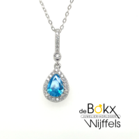 Ketting met hanger van Lotus in zilver met blauwe steen 42+3cm - 600778 Ketting met hanger van Lotus in zilver met blauwe steen 42+3cm - 600778