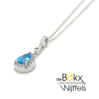 Ketting met hanger van Lotus in zilver met blauwe steen 42+3cm - 600778 Ketting met hanger van Lotus in zilver met blauwe steen 42+3cm - 600778