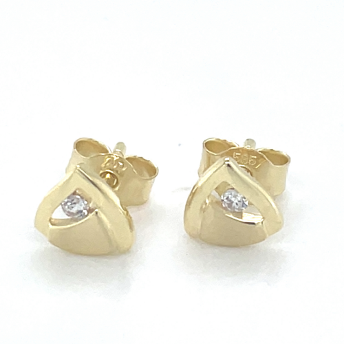 gouden driehoek oorknoppen met zirkonia steentjes - 600838