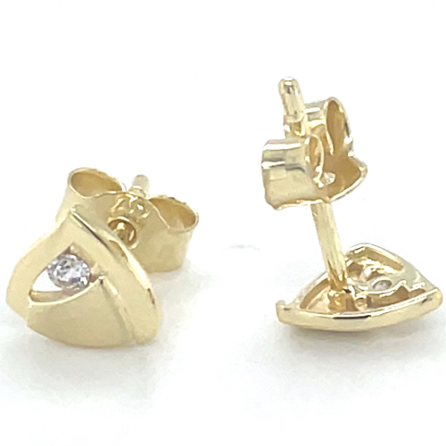 gouden driehoek oorknoppen met zirkonia steentjes - 600838