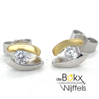 oorknoppen met zirkonia steentjes en boogjes zilver en goudkleurig - 600853 oorknoppen met zirkonia steentjes en boogjes zilver en goudkleurig - 600853