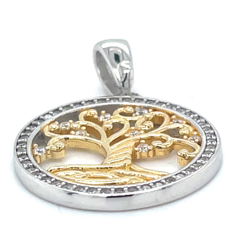 levensboom hanger in zilver en goudkleurig met zirkoia steentjes - 600985 levensboom hanger in zilver en goudkleurig met zirkoia steentjes - 600985