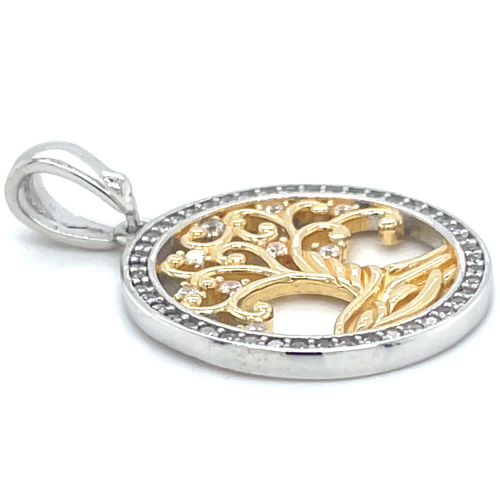 levensboom hanger in zilver en goudkleurig met zirkoia steentjes - 600985 levensboom hanger in zilver en goudkleurig met zirkoia steentjes - 600985