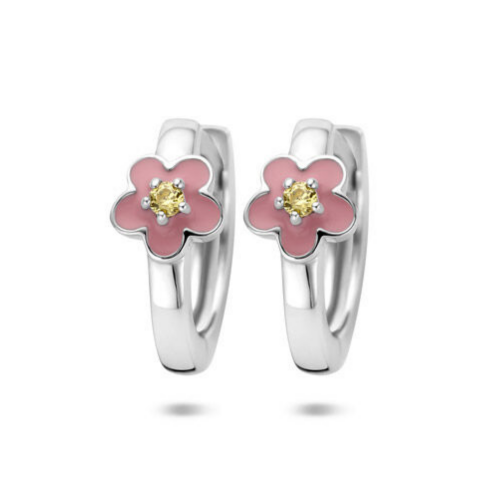 klapoorringen voor kinderen met emaille bloem en zirkonia 12 mm - 600986