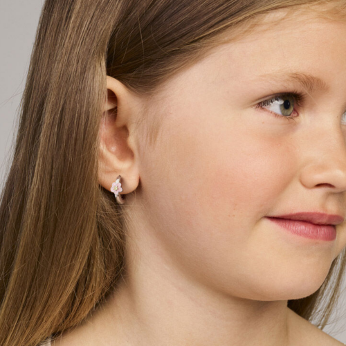 klapoorringen voor kinderen met emaille bloem en zirkonia 12 mm - 600986