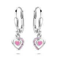 kinder oorhangers emaille hart brisur haak en zirkonia steentjes - 600988