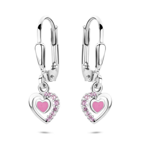 kinder oorhangers emaille hart brisur haak en zirkonia steentjes - 600988