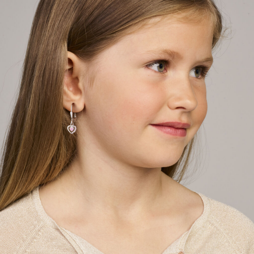 kinder oorhangers emaille hart brisur haak en zirkonia steentjes - 600988