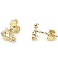 Gouden oorknoppen met zirkonia steentjes en fijne blaadjes - 601002 Gouden oorknoppen met zirkonia steentjes en fijne blaadjes - 601002