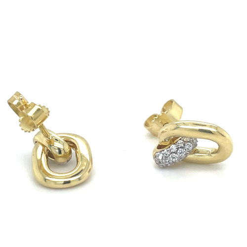 goudkleurige oorknoppen in zilver met zirkonia steentjes hangend - 601007