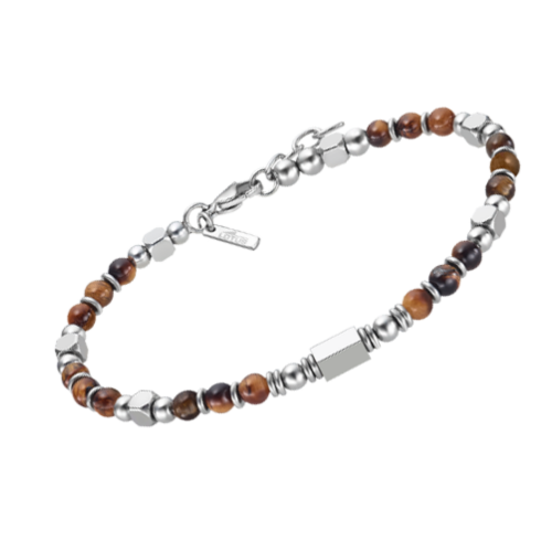 Armband van lotus style stalen armband met kleine bruin en stalen kralen - 601081 Armband van lotus style stalen armband met kleine bruin en stalen kralen - 601081