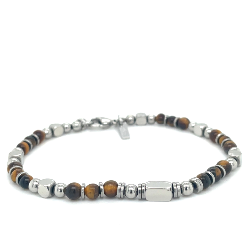 Armband van lotus style stalen armband met kleine bruin en stalen kralen - 601081 Armband van lotus style stalen armband met kleine bruin en stalen kralen - 601081