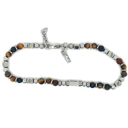Armband van lotus style stalen armband met kleine bruin en stalen kralen - 601081 Armband van lotus style stalen armband met kleine bruin en stalen kralen - 601081