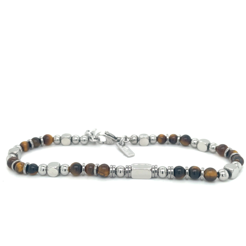 Armband van lotus style stalen armband met kleine bruin en stalen kralen - 601081 Armband van lotus style stalen armband met kleine bruin en stalen kralen - 601081