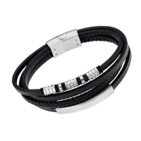 lotus style stalen armband zwart leer - 601082