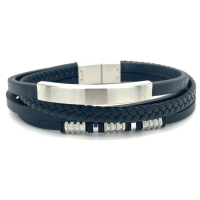 lotus style stalen armband zwart leer - 601082