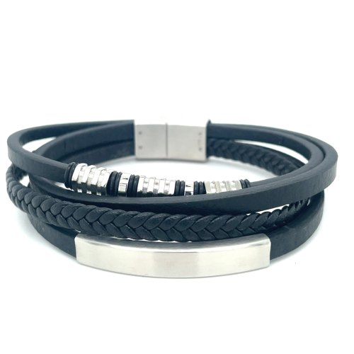 lotus style stalen armband zwart leer - 601082 lotus style stalen armband zwart leer - 601082
