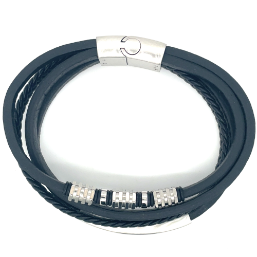 lotus style stalen armband zwart leer - 601082 lotus style stalen armband zwart leer - 601082