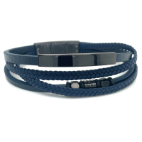 lotus style blauw lederen armband met zwart staal LS2407 2-1 - 601085