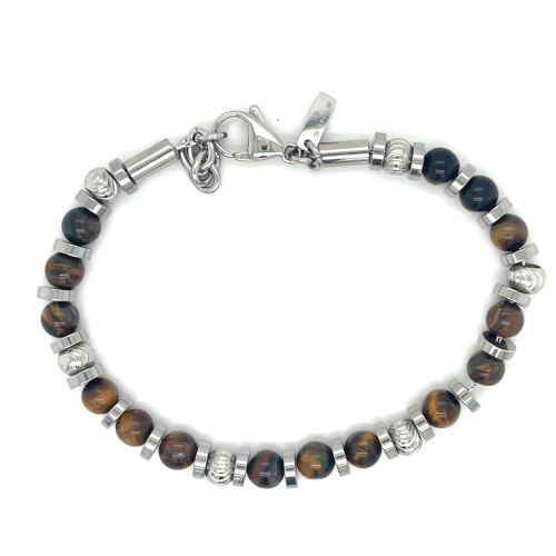 bruine en stalen kralen in lotus style kralenarmband 20- 22cm - 601086 bruine en stalen kralen in lotus style kralenarmband 20- 22cm - 601086