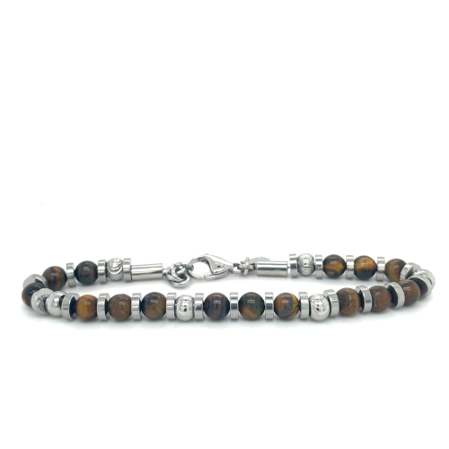 bruine en stalen kralen in lotus style kralenarmband 20- 22cm - 601086 bruine en stalen kralen in lotus style kralenarmband 20- 22cm - 601086