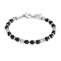 kralen armband van lotus style stalen en zwarte kralen 19.5 -22cm - 601087