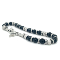 kralen armband van lotus style stalen en zwarte kralen 19.5 -22cm - 601087