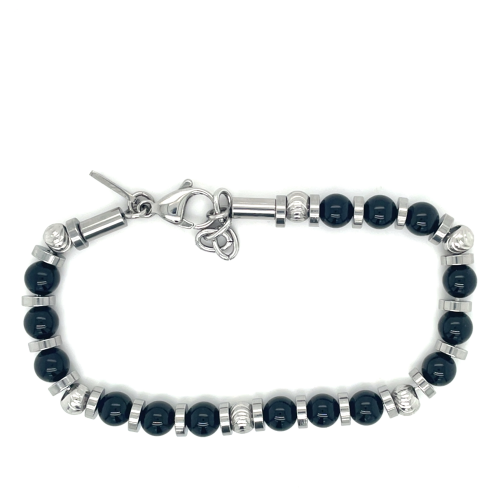 kralen armband van lotus style stalen en zwarte kralen 19.5 -22cm - 601087 kralen armband van lotus style stalen en zwarte kralen 19.5 -22cm - 601087