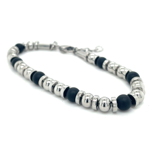 lotus style kralenarmband met stalen en zwarte kralen 19.5 -21cm - 601088 lotus style kralenarmband met stalen en zwarte kralen 19.5 -21cm - 601088