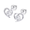 lotus style oorknoppen zilver hartjes met zirkonia steentjes - 601143