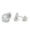 lotus style oorknoppen zilver hartjes met zirkonia steentjes - 601143