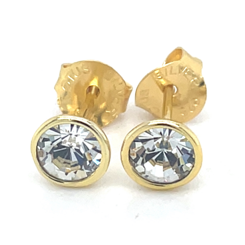 lotus style oorknoppen goudkleurig met zirkonia steen - 601144