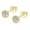 lotus style oorknoppen goudkleurig met zirkonia steen - 601144