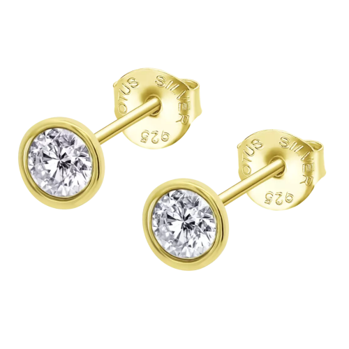 lotus style oorknoppen goudkleurig met zirkonia steen - 601144