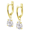 lotus style zilveren oorhangers goudkleurig met grote zirkonia steen - 601145