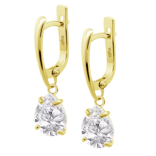 lotus style zilveren oorhangers goudkleurig met grote zirkonia steen - 601145