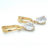 lotus style zilveren oorhangers goudkleurig met grote zirkonia steen - 601145