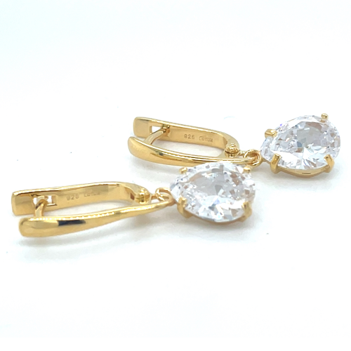 lotus style zilveren oorhangers goudkleurig met grote zirkonia steen - 601145