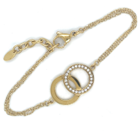 goudkleurige stalen armband met 2 cirkels en steentjes - 601152