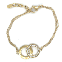 goudkleurige stalen armband met 2 cirkels en steentjes - 601152