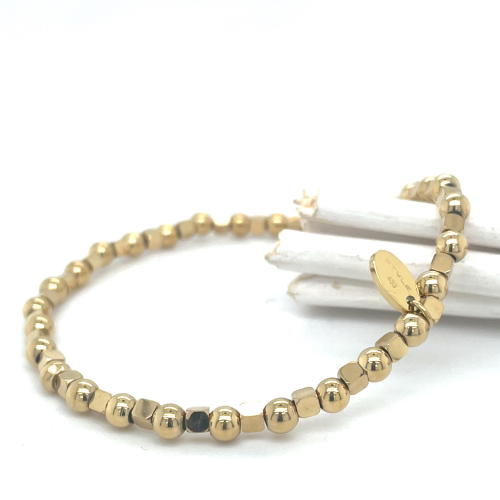 goudkleurige stalen armband met bolletje en blokjes op elastiek - 601153 goudkleurige stalen armband met bolletje en blokjes op elastiek - 601153