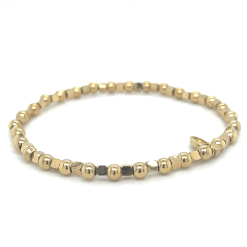 goudkleurige stalen armband met bolletje en blokjes op elastiek - 601153 goudkleurige stalen armband met bolletje en blokjes op elastiek - 601153