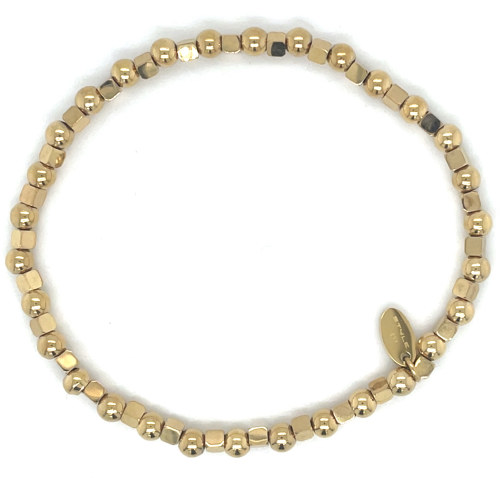 goudkleurige stalen armband met bolletje en blokjes op elastiek - 601153 goudkleurige stalen armband met bolletje en blokjes op elastiek - 601153