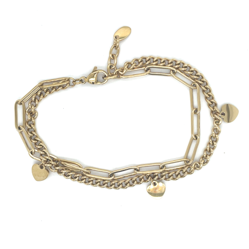goudkleurige stalen armband met hartjes paperclip en gourmet schakel - 601154 goudkleurige stalen armband met hartjes paperclip en gourmet schakel - 601154